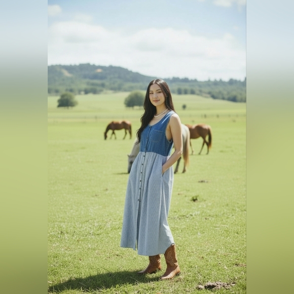 Original TY Wear Chic Button-Down Denim Midi Dress - Picture 2 of 5